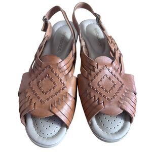 Softspots Sandals Womens 8 M Brown Woven Leather Open Toe Slingback Adjustable